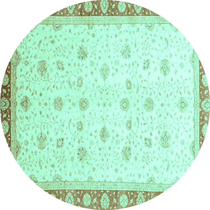 Round Machine Washable Oriental Turquoise Modern Area Rugs, wshabs3646turq