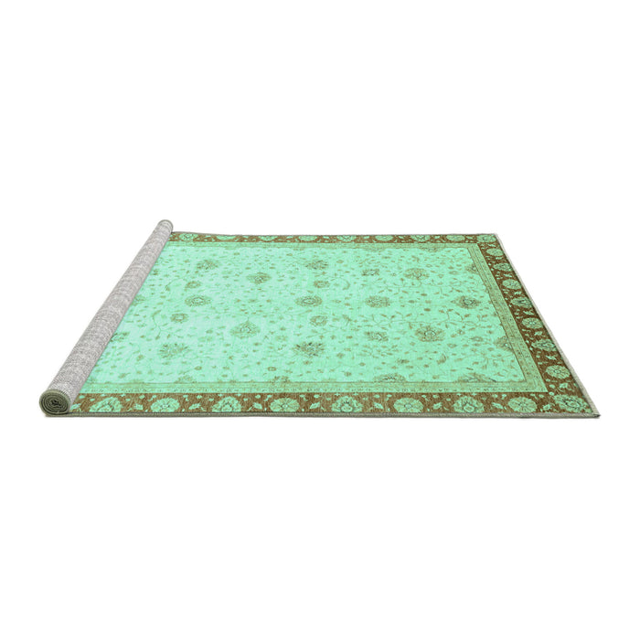 Sideview of Machine Washable Oriental Turquoise Modern Area Rugs, wshabs3646turq