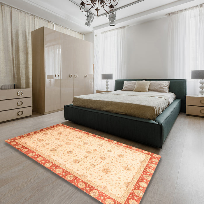 Abstract Sun Yellow Oriental Rug in a Bedroom, abs3646