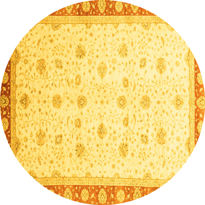 Round Machine Washable Oriental Yellow Modern Rug, wshabs3646yw