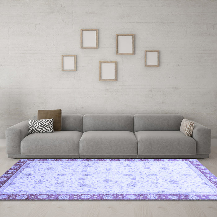 Machine Washable Oriental Blue Modern Rug in a Living Room, wshabs3646blu