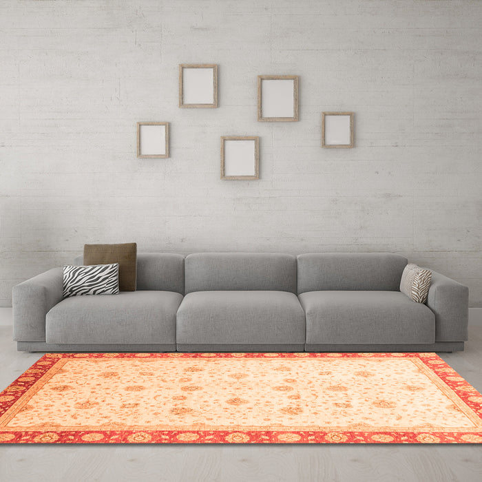 Machine Washable Oriental Orange Modern Area Rugs in a Living Room, wshabs3646org