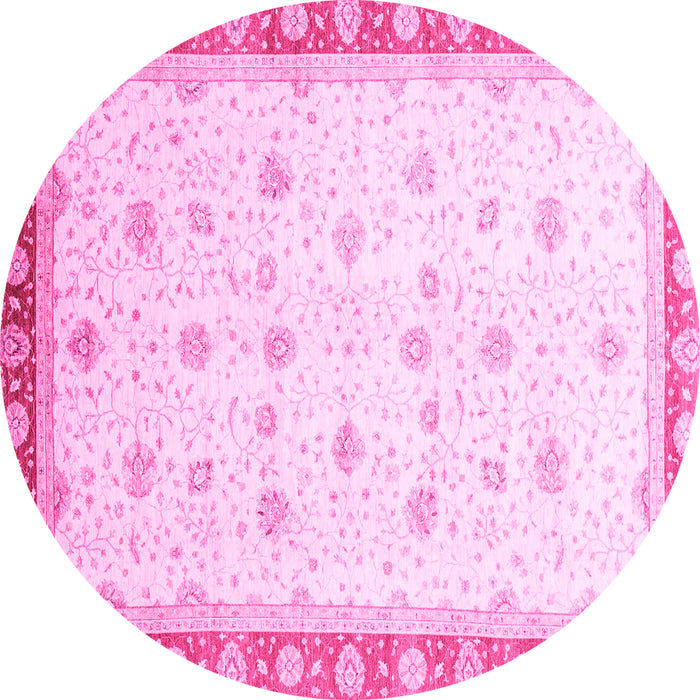 Round Machine Washable Oriental Pink Modern Rug, wshabs3646pnk