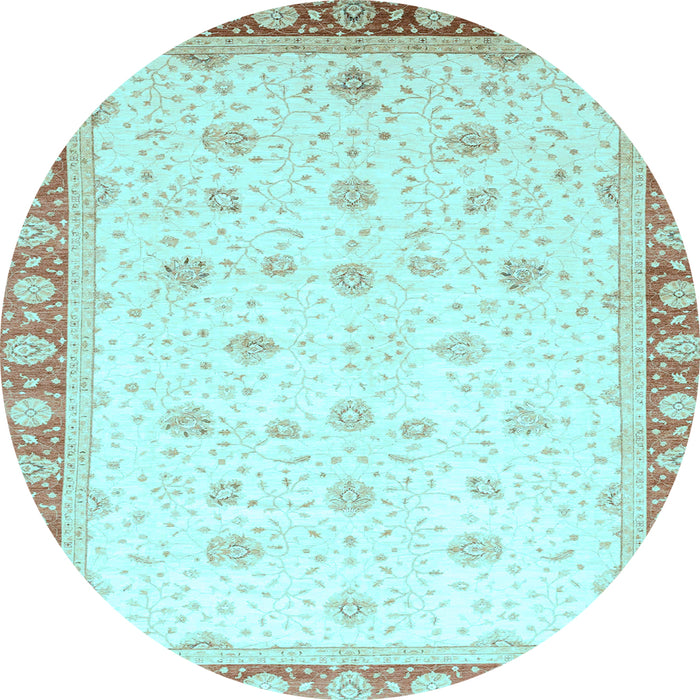 Round Machine Washable Oriental Light Blue Modern Rug, wshabs3646lblu