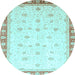 Round Machine Washable Oriental Light Blue Modern Rug, wshabs3646lblu