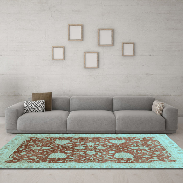 Machine Washable Oriental Light Blue Modern Rug in a Living Room, wshabs3647lblu