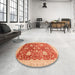 Round Abstract Scarlet Red Oriental Rug in a Office, abs3647