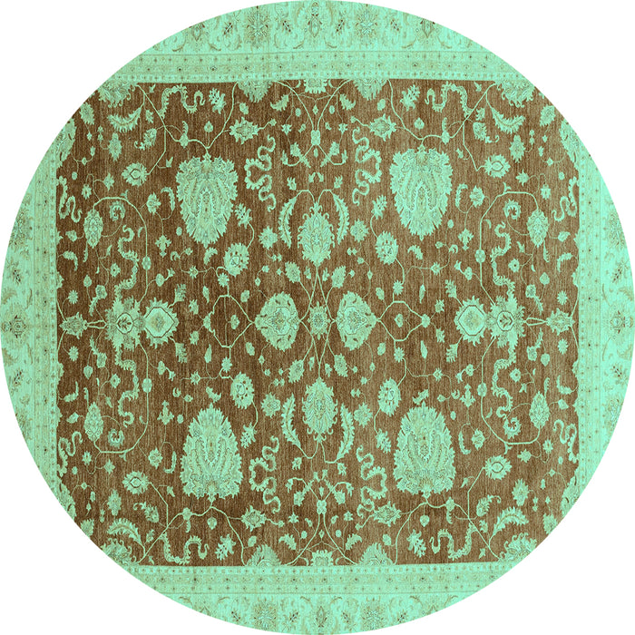 Round Machine Washable Oriental Turquoise Modern Area Rugs, wshabs3647turq