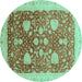 Round Machine Washable Oriental Turquoise Modern Area Rugs, wshabs3647turq