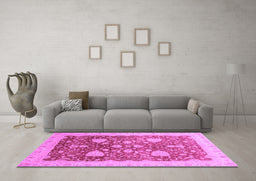 Machine Washable Oriental Purple Modern Area Rugs in a Living Room, wshabs3647pur