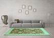 Machine Washable Oriental Turquoise Modern Area Rugs in a Living Room,, wshabs3647turq