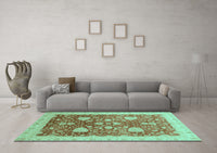 Machine Washable Oriental Turquoise Modern Rug, wshabs3647turq