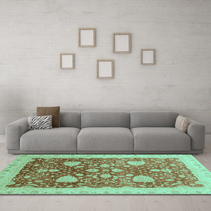 Machine Washable Oriental Turquoise Modern Area Rugs in a Living Room,, wshabs3647turq