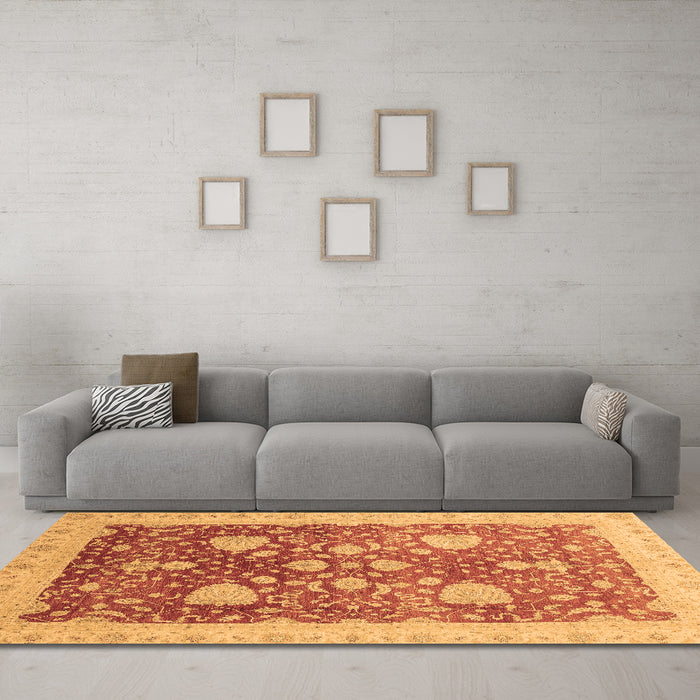 Machine Washable Oriental Brown Modern Rug in a Living Room,, wshabs3647brn