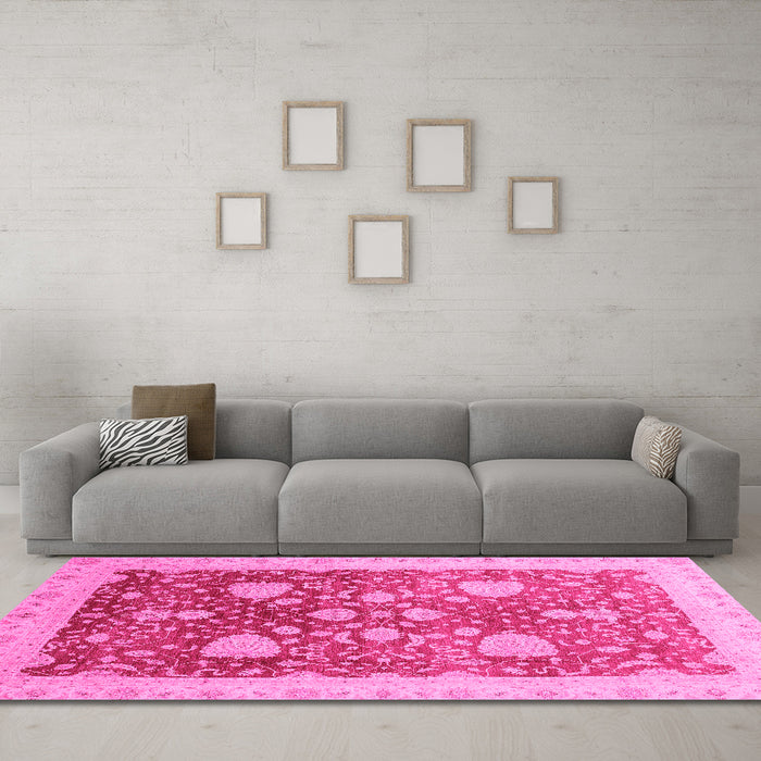 Machine Washable Oriental Pink Modern Rug in a Living Room, wshabs3647pnk