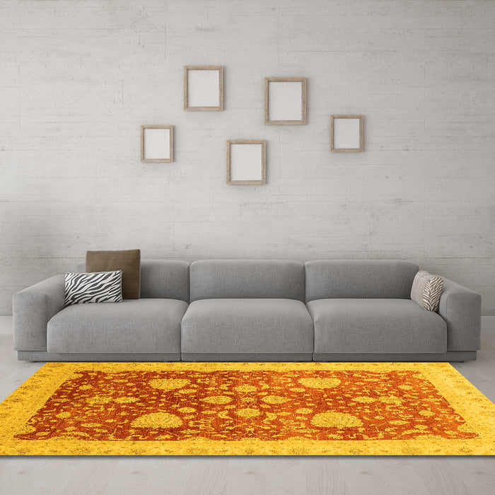 Machine Washable Oriental Yellow Modern Rug in a Living Room, wshabs3647yw