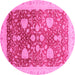 Round Machine Washable Oriental Pink Modern Rug, wshabs3647pnk