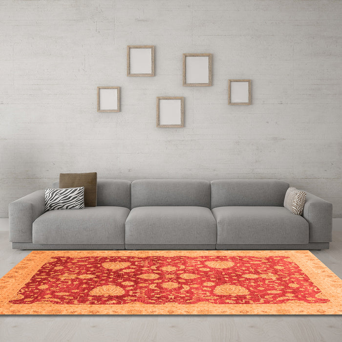 Machine Washable Oriental Orange Modern Area Rugs in a Living Room, wshabs3647org