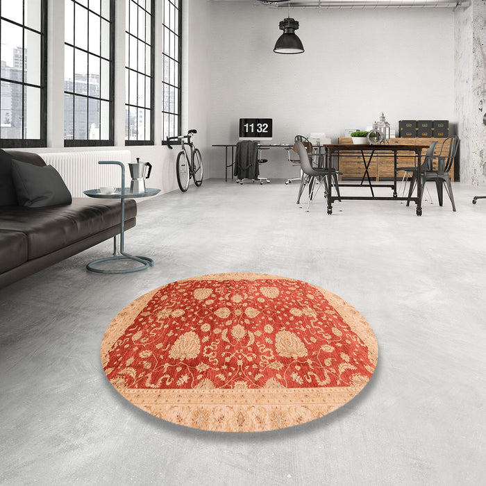 Round Machine Washable Abstract Scarlet Red Rug in a Office, wshabs3647
