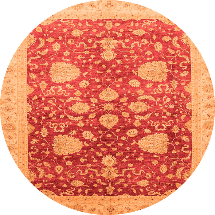 Round Machine Washable Oriental Orange Modern Area Rugs, wshabs3647org