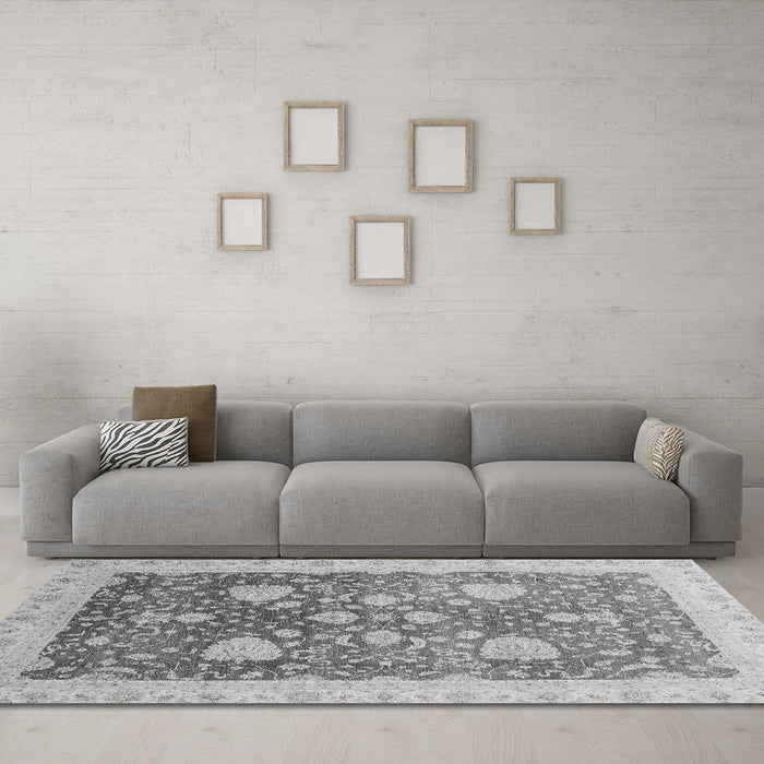 Machine Washable Oriental Gray Modern Rug in a Living Room,, wshabs3647gry