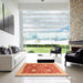 Square Abstract Scarlet Red Oriental Rug in a Living Room, abs3647