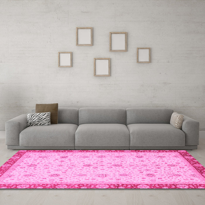 Machine Washable Oriental Pink Modern Rug in a Living Room, wshabs3648pnk