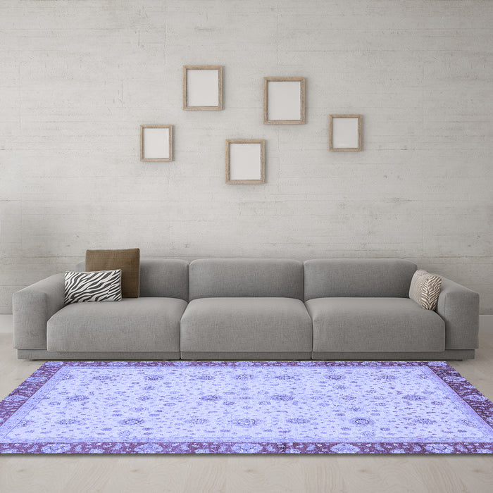 Machine Washable Oriental Blue Modern Rug in a Living Room, wshabs3648blu
