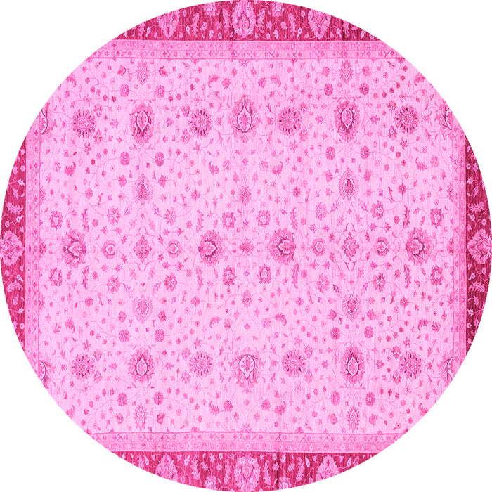 Round Machine Washable Oriental Pink Modern Rug, wshabs3648pnk