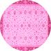 Round Machine Washable Oriental Pink Modern Rug, wshabs3648pnk