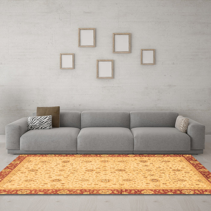 Machine Washable Oriental Brown Modern Rug in a Living Room,, wshabs3648brn