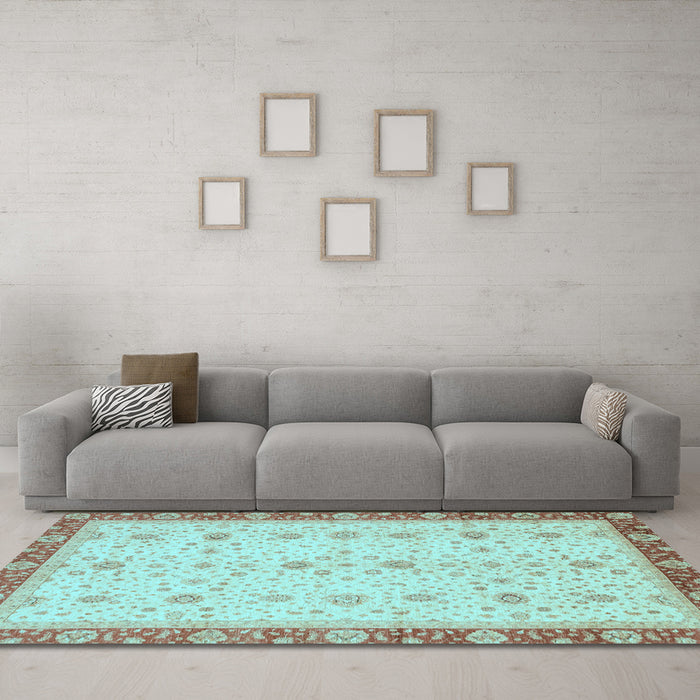 Machine Washable Oriental Light Blue Modern Rug in a Living Room, wshabs3648lblu