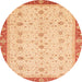 Round Abstract Orange Oriental Rug, abs3648