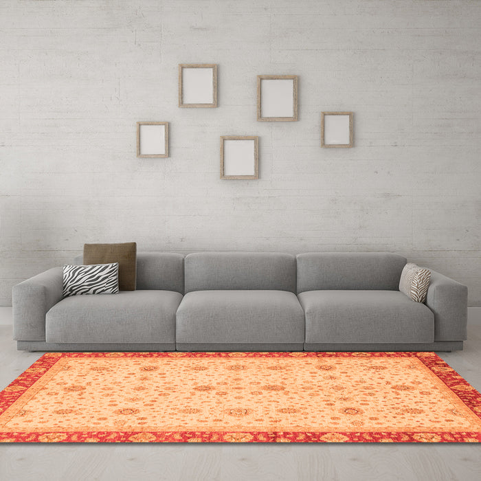 Machine Washable Oriental Orange Modern Area Rugs in a Living Room, wshabs3648org