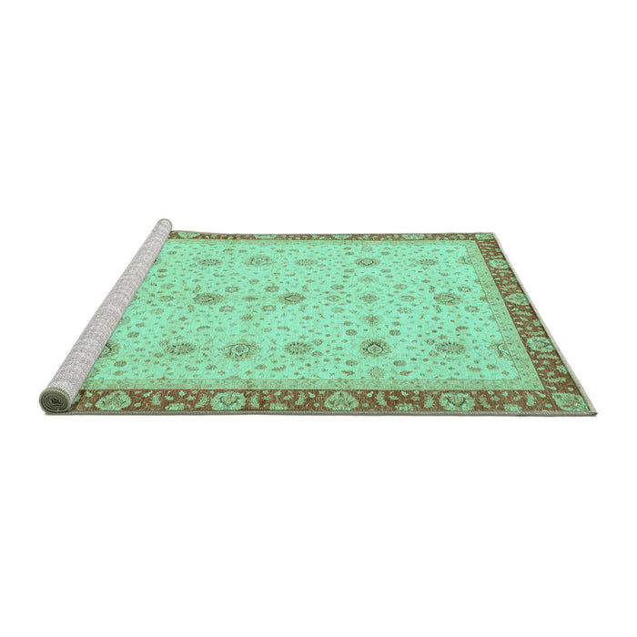 Sideview of Machine Washable Oriental Turquoise Modern Area Rugs, wshabs3648turq