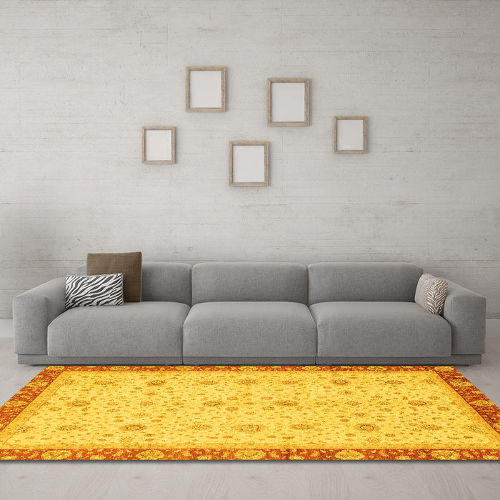 Machine Washable Oriental Yellow Modern Rug in a Living Room, wshabs3648yw