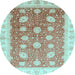 Round Machine Washable Oriental Light Blue Traditional Rug, wshabs3649lblu