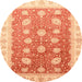 Round Abstract Orange Red Oriental Rug, abs3649