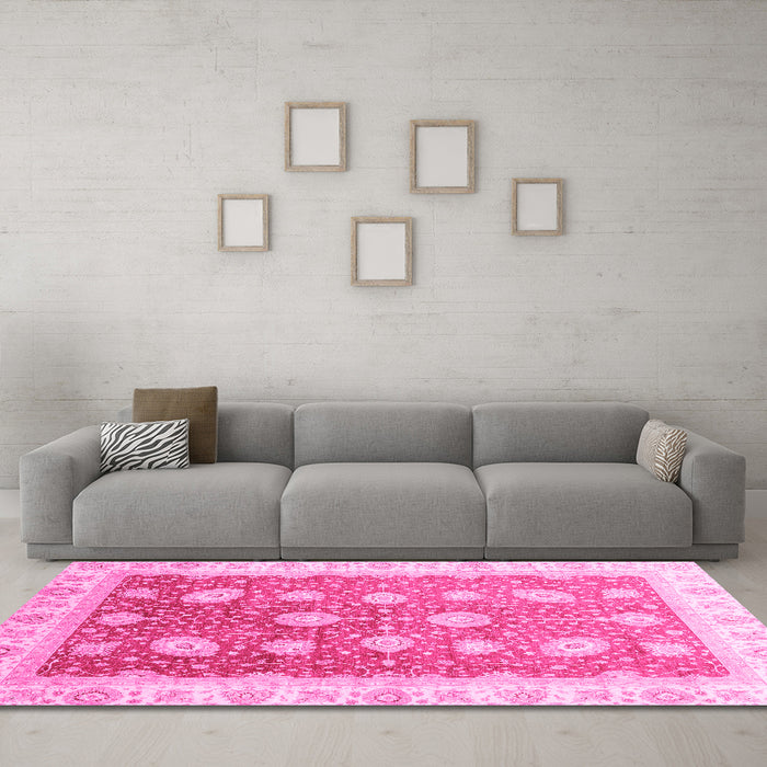 Machine Washable Oriental Pink Traditional Rug in a Living Room, wshabs3649pnk