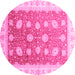 Round Machine Washable Oriental Pink Traditional Rug, wshabs3649pnk