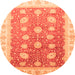 Round Machine Washable Oriental Orange Traditional Area Rugs, wshabs3649org