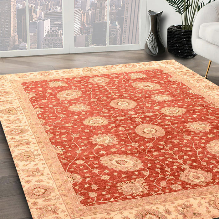 Abstract Orange Red Oriental Rug in Family Room, abs3649