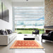 Square Abstract Orange Red Oriental Rug in a Living Room, abs3649