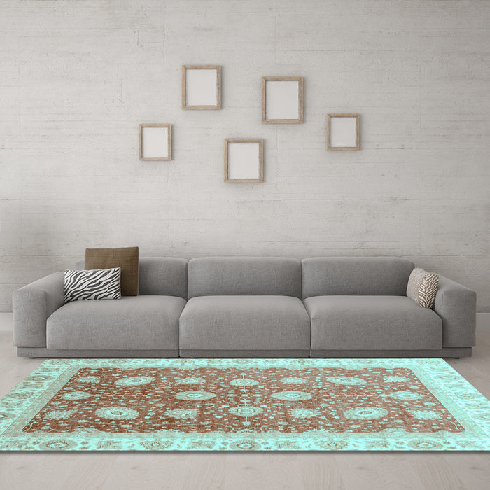 Machine Washable Oriental Light Blue Traditional Rug in a Living Room, wshabs3649lblu