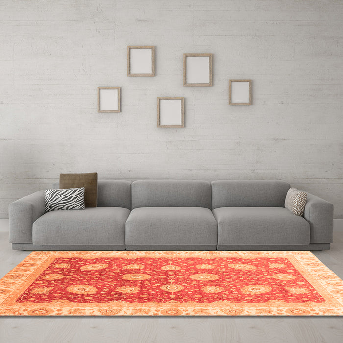 Machine Washable Oriental Orange Traditional Area Rugs in a Living Room, wshabs3649org
