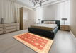 Abstract Orange Red Oriental Rug in a Bedroom, abs3649