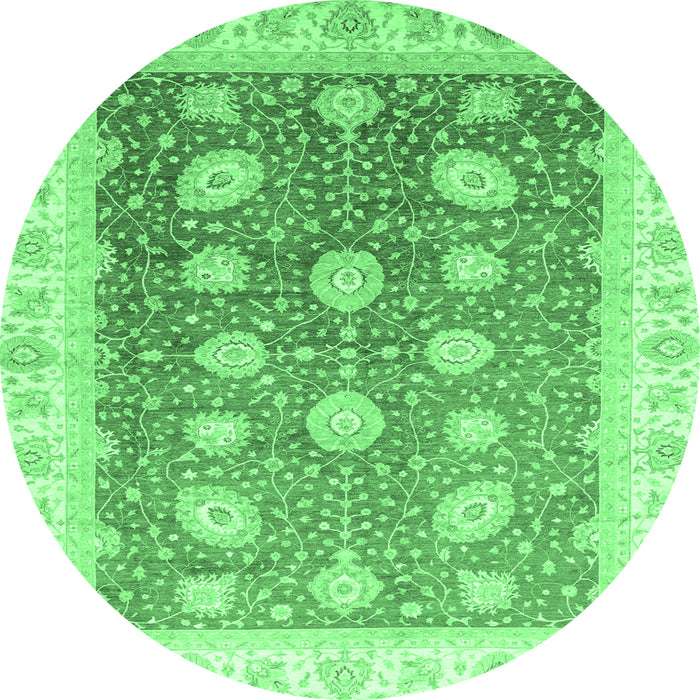 Round Machine Washable Oriental Emerald Green Traditional Area Rugs, wshabs3649emgrn