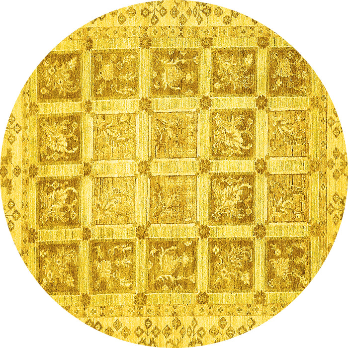 Round Abstract Yellow Modern Rug, abs364yw