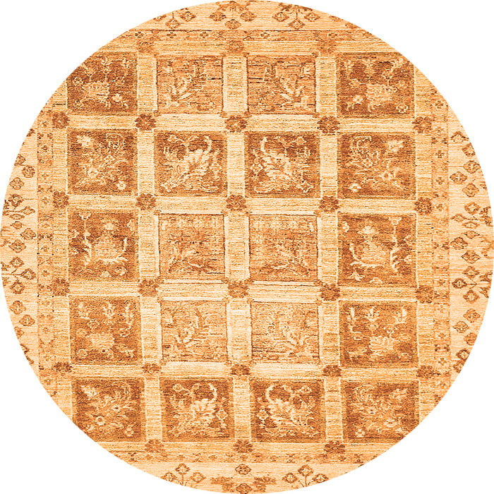 Round Machine Washable Abstract Orange Modern Area Rugs, wshabs364org