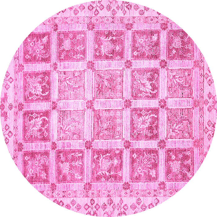 Round Machine Washable Abstract Pink Modern Rug, wshabs364pnk